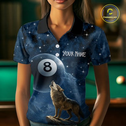 Custom Wolf 8 Ball Billiard Shirts for Women Night Realm Billiard Jersey Pool Shirt BHT27