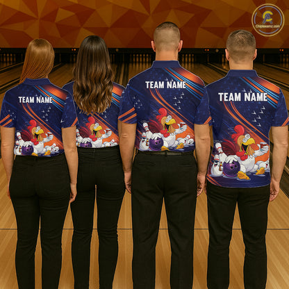 Funny Chicken Polo Bowling Shirt for Women Custom Bowling Jersey 1/4 Zip Bowling Outfit QZT826