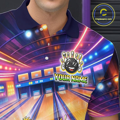 Bowling alley design on a shirt with a personalized name option.