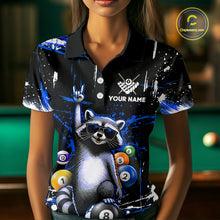 Load image into Gallery viewer, Custom Blue Funny Raccoon Billiard Shirt for Women 8 Ball &amp; 9 Ball Pool Billiard Jersey Polo &amp; 1/4-Zip BHT44