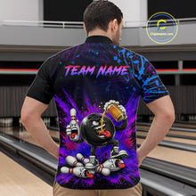 Load image into Gallery viewer, Person wearing a colorful bowling-themed shirt with 'Team Name' text in a bowling alley.