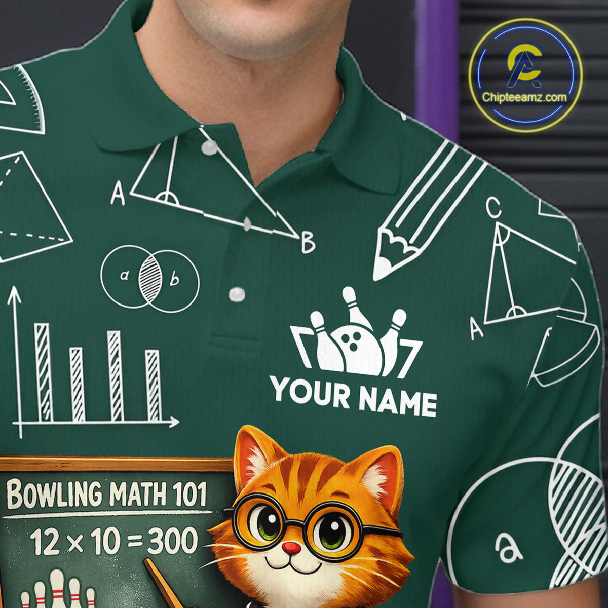 Funny Cat Bowling Math Shirt Personalized Polo & 1/4 Zip Shirt Bowling Team Jersey for Men QZT926