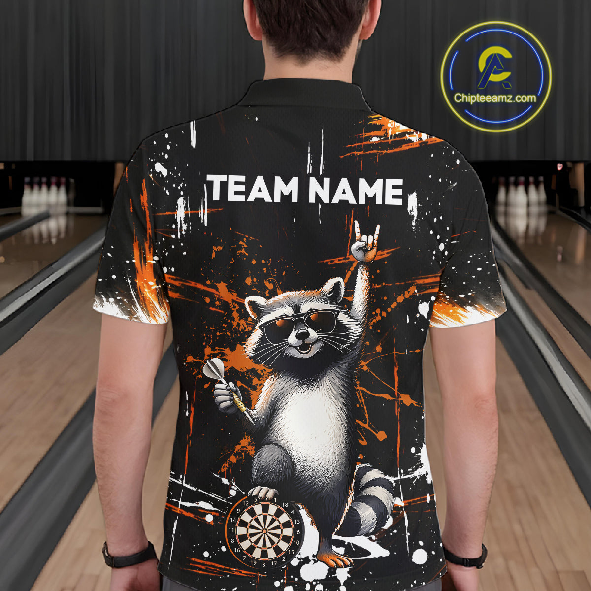 Custom Orange Funny Raccoon Dart Team Shirt for Men Dart Jersey Polo & /4-Zip Dartboard Shirt Outfit DHT29
