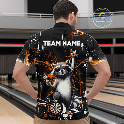 Custom Orange Funny Raccoon Dart Team Shirt for Men Dart Jersey Polo & /4-Zip Dartboard Shirt Outfit DHT29