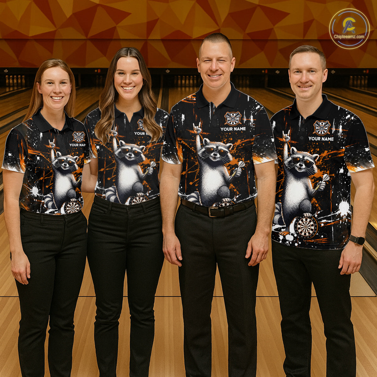 Custom Orange Funny Raccoon Dart Team Shirt for Men Dart Jersey Polo & /4-Zip Dartboard Shirt Outfit DHT29