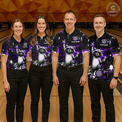 Custom Purple Funny Raccoon Dart Team Shirt for Men Dart Jersey Polo & /4-Zip Dartboard Shirt Outfit DHT29
