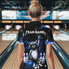 Load image into Gallery viewer, Custom Blue Funny Raccoon Bowling Shirt for Women Bowling Jersey Polo &amp; 1/4-Zip Bowling Outfit QZT892