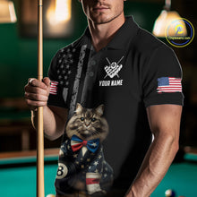 Load image into Gallery viewer, Custom American Flag Funny Cat Billiard Shirt for Men 8 Ball Pool Shirt Polo &amp; 1/4 Zip Billiard Jersey BHT20