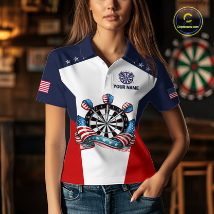 Custom American Flag Dart Shirt for Women Patriotic Dart Team Jersey Dartboard Polo & Quarter-Zip DHT15