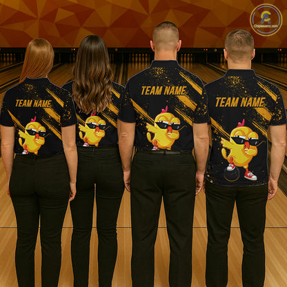 Funny Yellow Chicken Bowling Shirt Custom Polo & 1/4-Zip Bowling League Jersey for Women QZT856