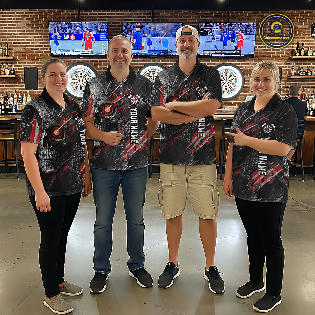 Personalized Skull Dart Team Shirt for Men Custom Red Dart Jersey Polo & 1/4-Zip Dartboard Shirt Outfit DHT23