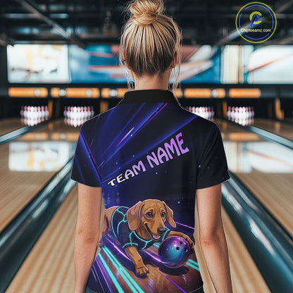 Neon Funny Dachshund Bowling Shirt Custom Bowling Team Jersey for Women Polo & Quarter-Zip Bowling Outfit QZT940