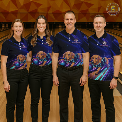 Neon Funny Dachshund Bowling Shirt Custom Bowling Team Jersey for Men Polo & Quarter-Zip Bowling Outfit QZT940