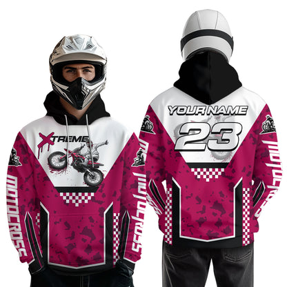 Pink Motocross Hoodie Dirt Bike Hoodie Kid Adults UPF30+ Custom Racing Sweatshirt MotoX MHT300