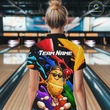 Load image into Gallery viewer, Person wearing a colorful bowling shirt with 'Team Name' text in a bowling alley.