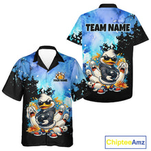 Load image into Gallery viewer, Colorful bowling shirt with cartoon duck design on a white background, featuring 'Chiptee Amz' branding.