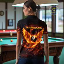 Load image into Gallery viewer, Orange Flame Billiard Shirt for Women Custom Wings 8 Ball Billiard Jersey Polo &amp; 1/4 Zip Billiard Outfit BHT9