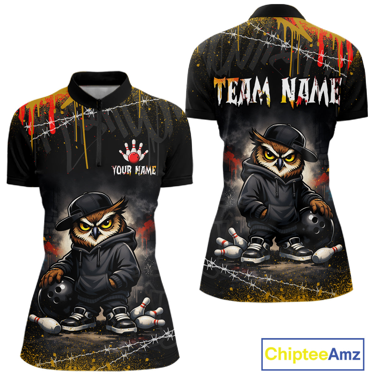 Personalized Owl Bowling Jersey Bowling Team Shirt Polo & 1/4-Zip Bowling Outfit for Women QZT865