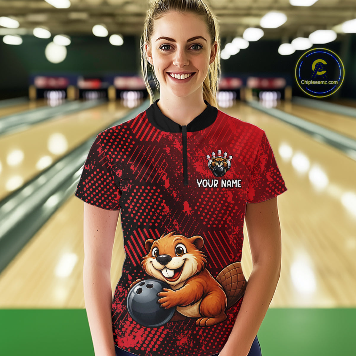 Funny Beaver Bowling Shirt for Women Custom Bowling Team Jersey Polo & Quarter-Zip Bowling Performance QZT985