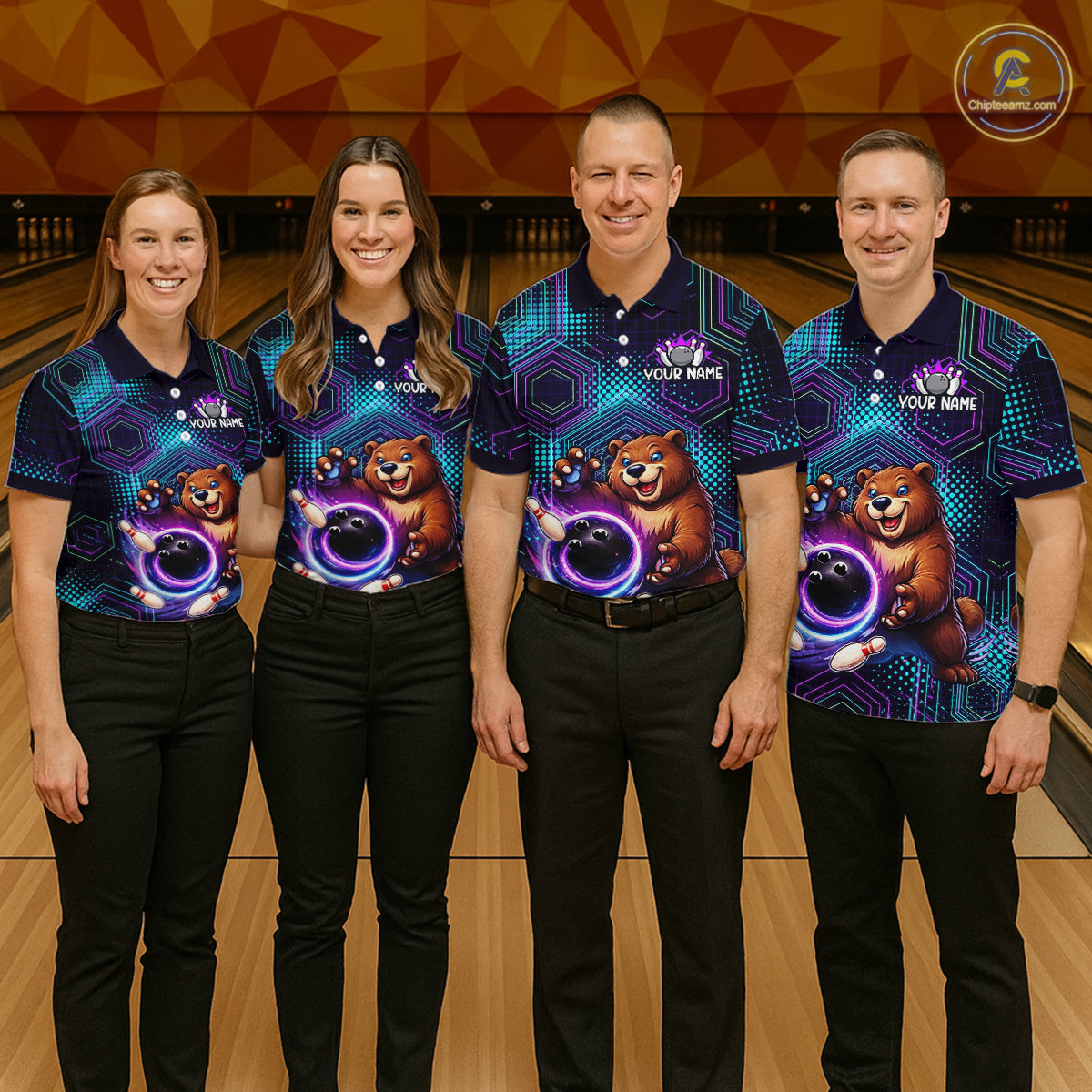 Custom Funny Bear Bowling Shirt for Men Bowling League Jersey Polo & 1/4 Zip Bowling Outfit QZT986