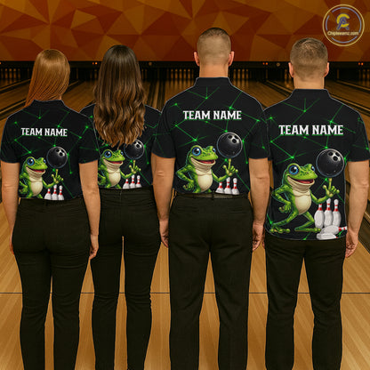 Green Funny Frog Bowling Shirt for Women Custom Bowling Jersey Polo & 1/4 Zip QZT1024