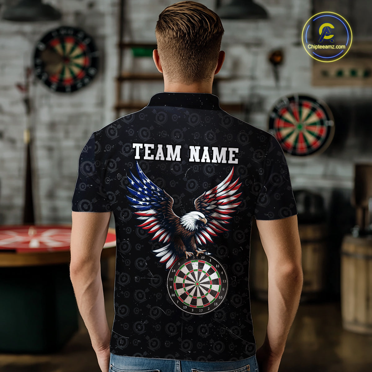 Custom American Eagle Dart Jersey for Men Dartboard Shirt Gift for Dart Players and Teams Polo & 1/4-Zip DHT2