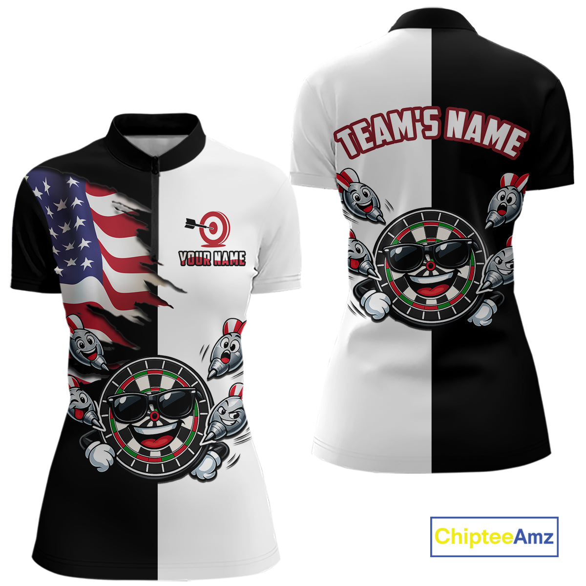Custom Funny Dartboard Shirt for Women American Dart Shirt for Team Polo & 1/4-Zip Dart League DHT5