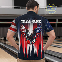 Load image into Gallery viewer, Person wearing a bowling shirt with an eagle design and 'Team Name' text at a bowling alley.