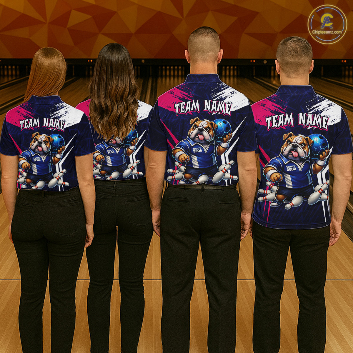 Personalized Funny Bulldog Bowling League Shirt Polo & 1/4 Zip Navy Bowling Jersey for Women QZT910