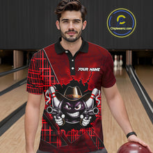 Load image into Gallery viewer, Custom Red Funny Cowboy Gun Bowling Shirt for Men Bowling Team Jersey Bowling Polo &amp; Quarter-Zip QZT915