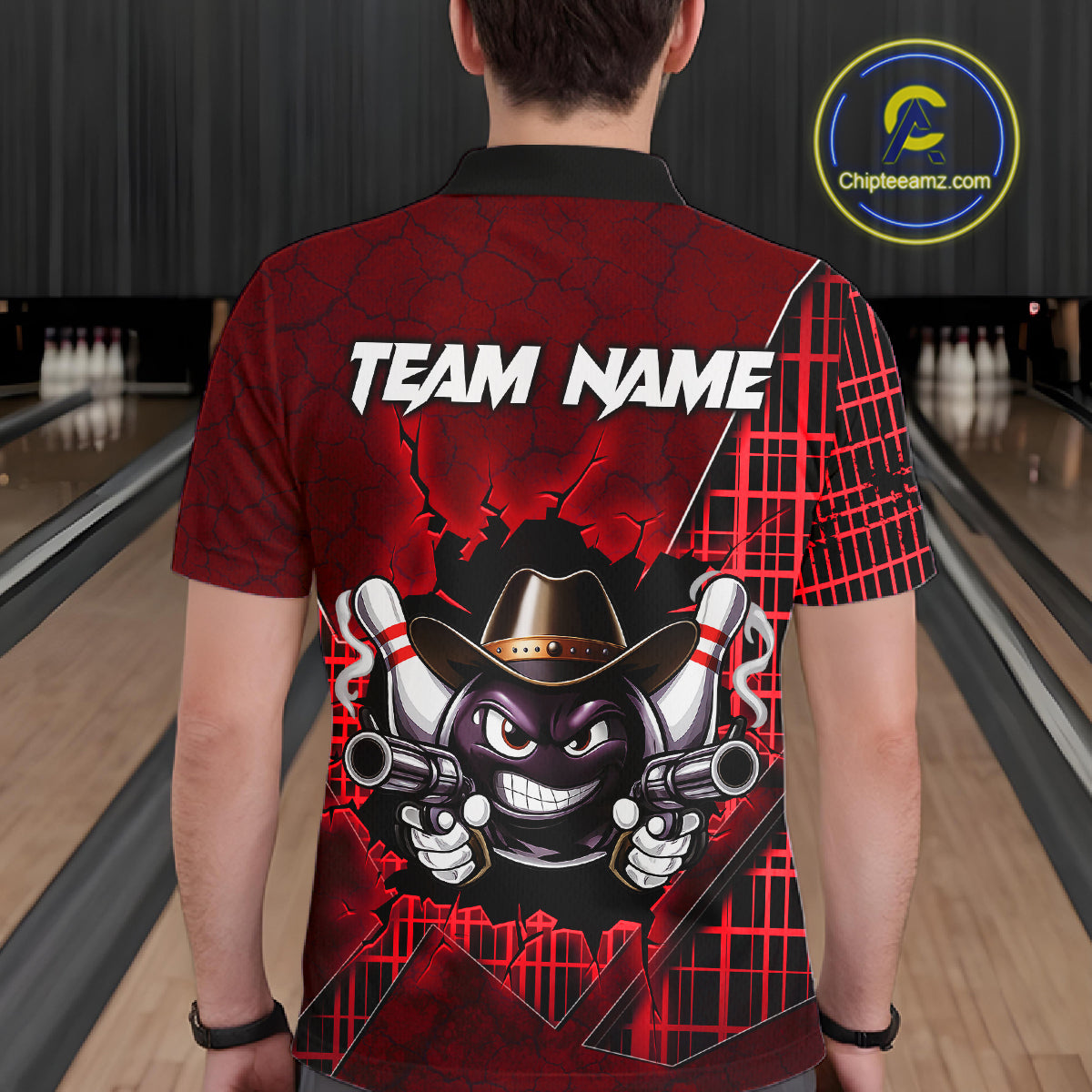 Custom Red Funny Cowboy Gun Bowling Shirt for Men Bowling Team Jersey Bowling Polo & Quarter-Zip QZT915