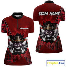 Load image into Gallery viewer, Custom Red Funny Cowboy Gun Bowling Shirt for Women Bowling Team Jersey Bowling Polo &amp; Quarter-Zip  QZT915
