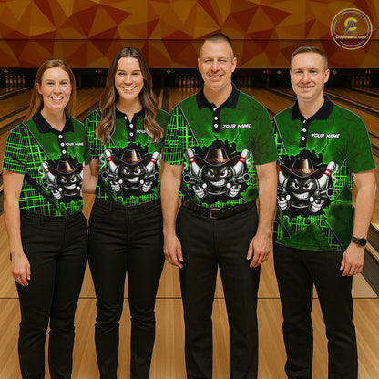Custom Green Funny Cowboy Gun Bowling Shirt for Men Bowling Team Jersey Bowling Polo & Quarter-Zip QZT915