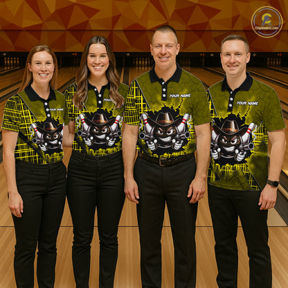 Custom Yellow Funny Cowboy Gun Bowling Shirt for Men Bowling Team Jersey Bowling Polo & Quarter-Zip QZT915