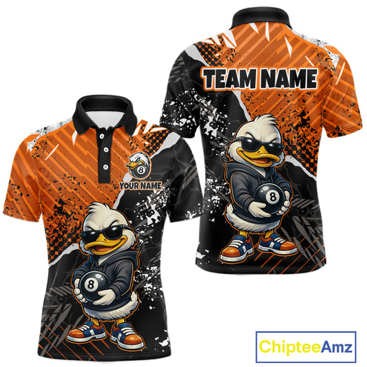 Personalized Orange Funny Duck Billiard Team Shirt for Men 8 Ball Billiard Jersey Pool Shirt Unisex BHT22