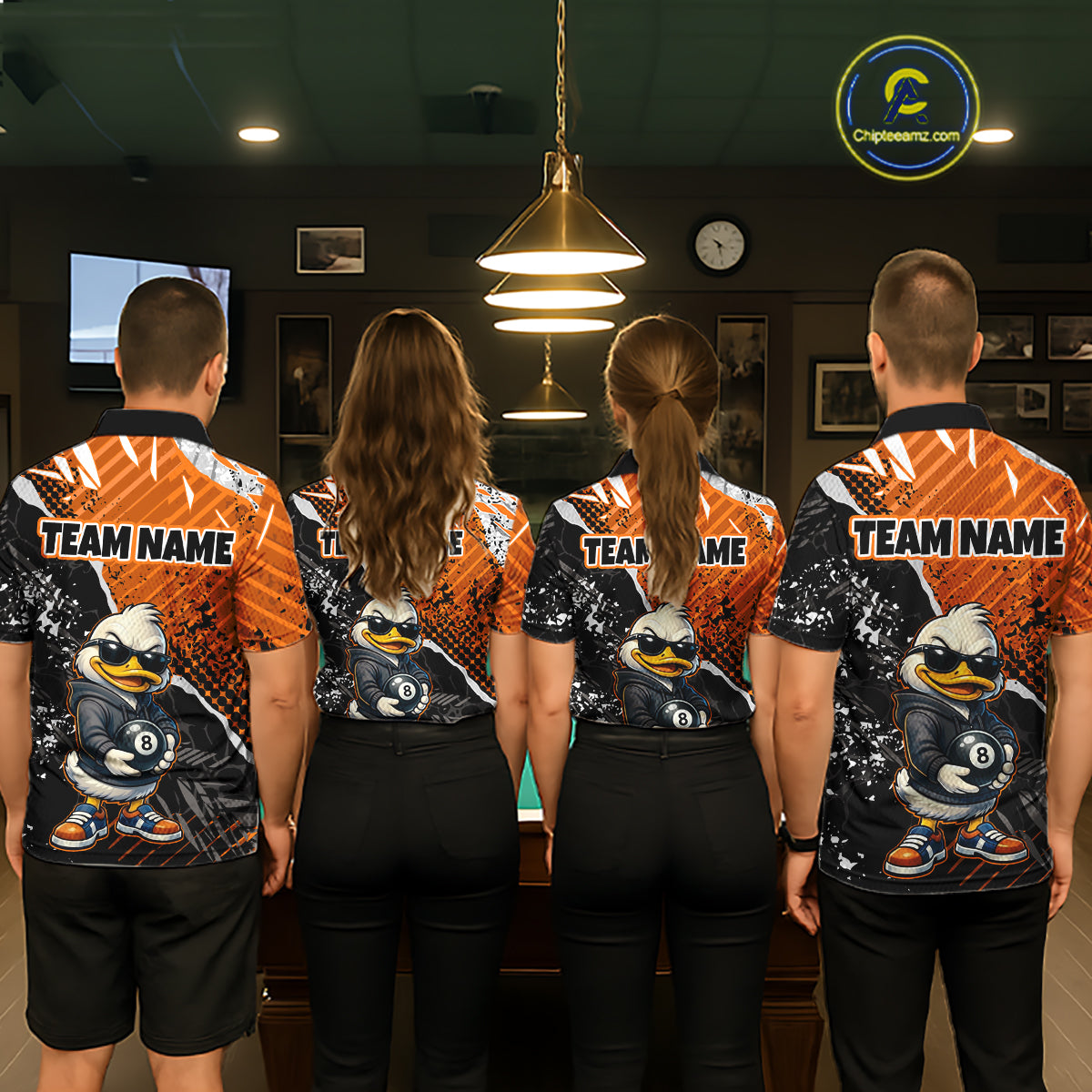 Personalized Orange Funny Duck Billiard Team Shirt for Men 8 Ball Billiard Jersey Pool Shirt Unisex BHT22