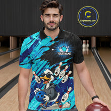 Load image into Gallery viewer, Cyan Funny Duck Bowling Shirt for Men Custom Bowling Team Jersey Bowling League Polo &amp; Quarter-Zip QZT944