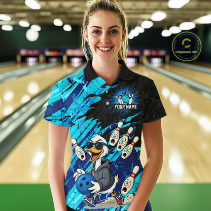 Cyan Funny Duck Bowling Shirt for Women Custom Bowling Team Jersey Bowling League Polo & Quarter-Zip QZT944