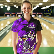 Load image into Gallery viewer, Purple Funny Duck Bowling Shirt for Women Custom Bowling Team Jersey Bowling League Polo &amp; Quarter-Zip QZT944