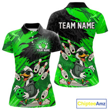 Load image into Gallery viewer, Green Funny Duck Bowling Shirt for Women Custom Bowling Team Jersey Bowling League Polo &amp; Quarter-Zip QZT944