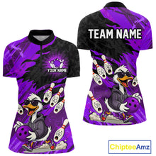 Load image into Gallery viewer, Purple Funny Duck Bowling Shirt for Women Custom Bowling Team Jersey Bowling League Polo &amp; Quarter-Zip QZT944