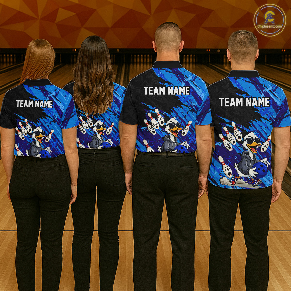 Blue Funny Duck Bowling Shirt for Men Custom Bowling Team Jersey Bowling League Polo & Quarter-Zip QZT944