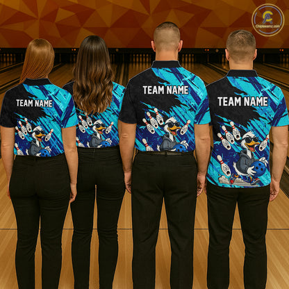 Cyan Funny Duck Bowling Shirt for Men Custom Bowling Team Jersey Bowling League Polo & Quarter-Zip QZT944