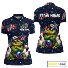 Load image into Gallery viewer, Custom American Flag Alligator Bowling Shirt for Women Patriotic Bowling Jersey Polo &amp; 1/4-Zip QZT1029