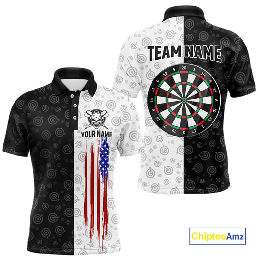 Custom Black & White Skull Dart Shirt for Men American Flag Dart Jersey for Team Dartboard Shirts Gift DHT10