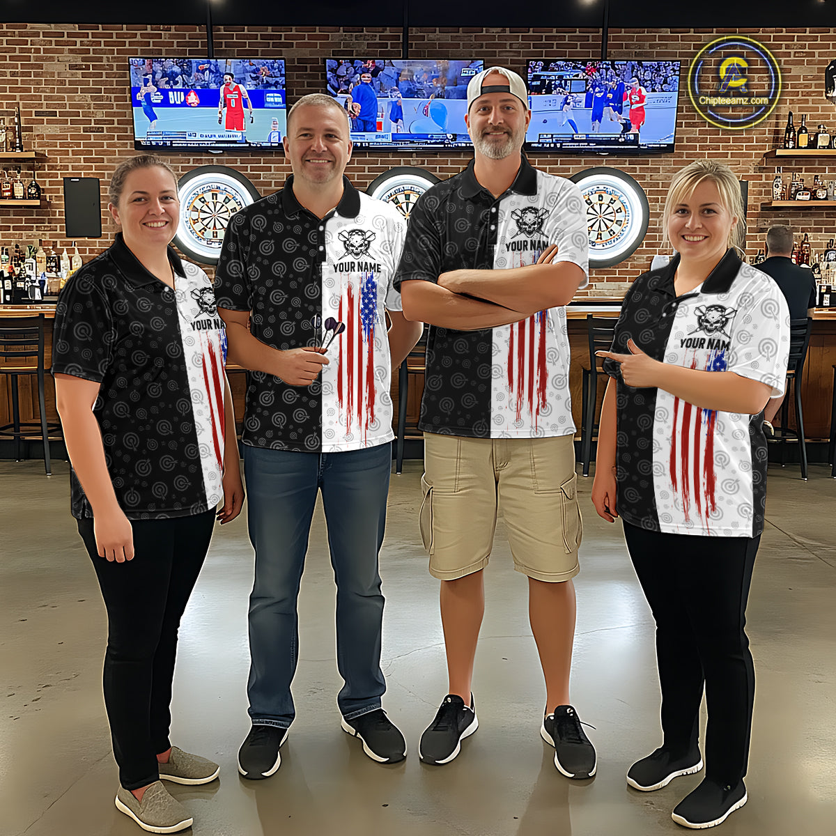 Custom Black & White Skull Dart Shirt for Women American Flag Dart Jersey for Team Dartboard Shirts Gift DHT10