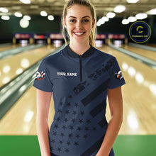 Load image into Gallery viewer, Custom American Flag Eagle Bowling Shirt for Women Polo &amp; Quarter-Zip Bowling Team Jersey QZT953