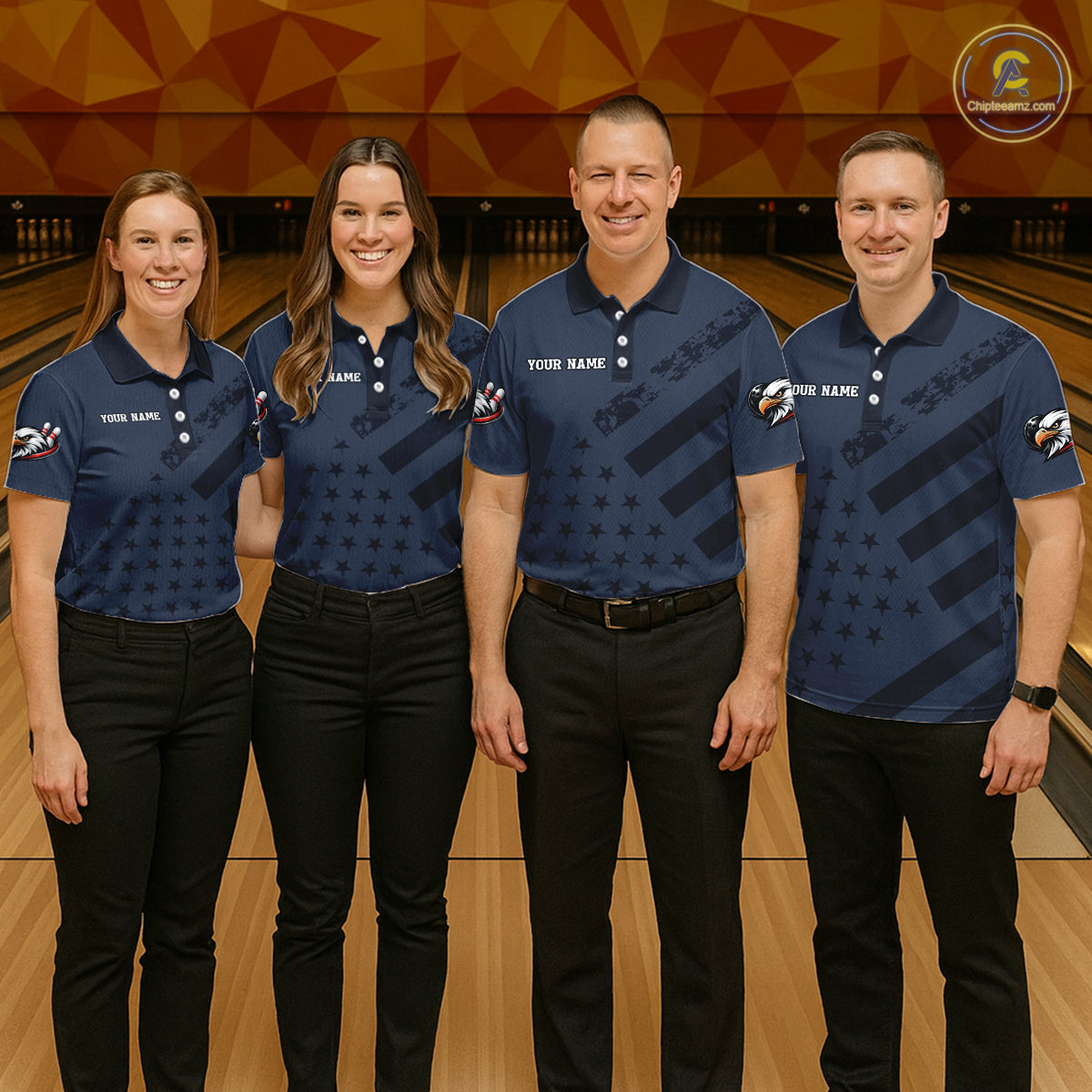 Custom American Flag Eagle Bowling Shirt for Men Polo & Quarter-Zip Bowling Team Jersey QZT953