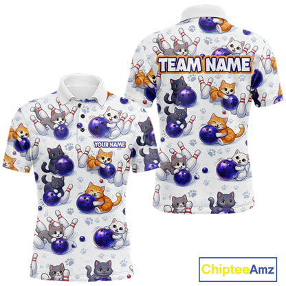 Custom Funny Cat Pattern Bowling Shirt Bowling Jersey League Polo & 1/4Zip Bowling Team for Men QZT951