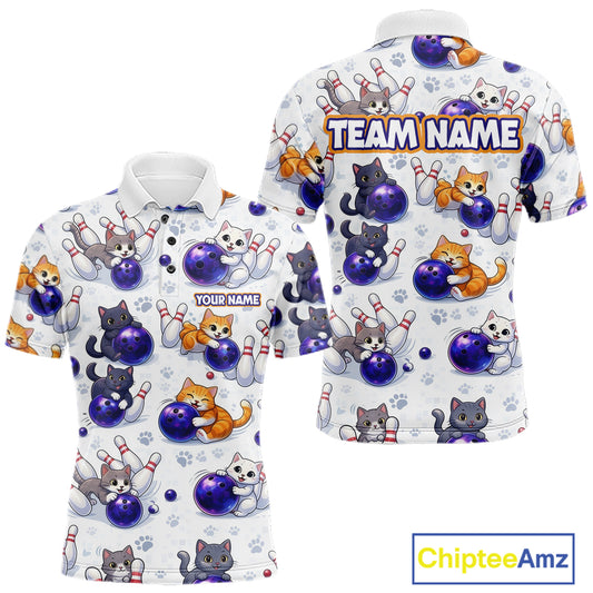 Custom Funny Cat Pattern Bowling Shirt Bowling Jersey League Polo & 1/4Zip Bowling Team for Men QZT951